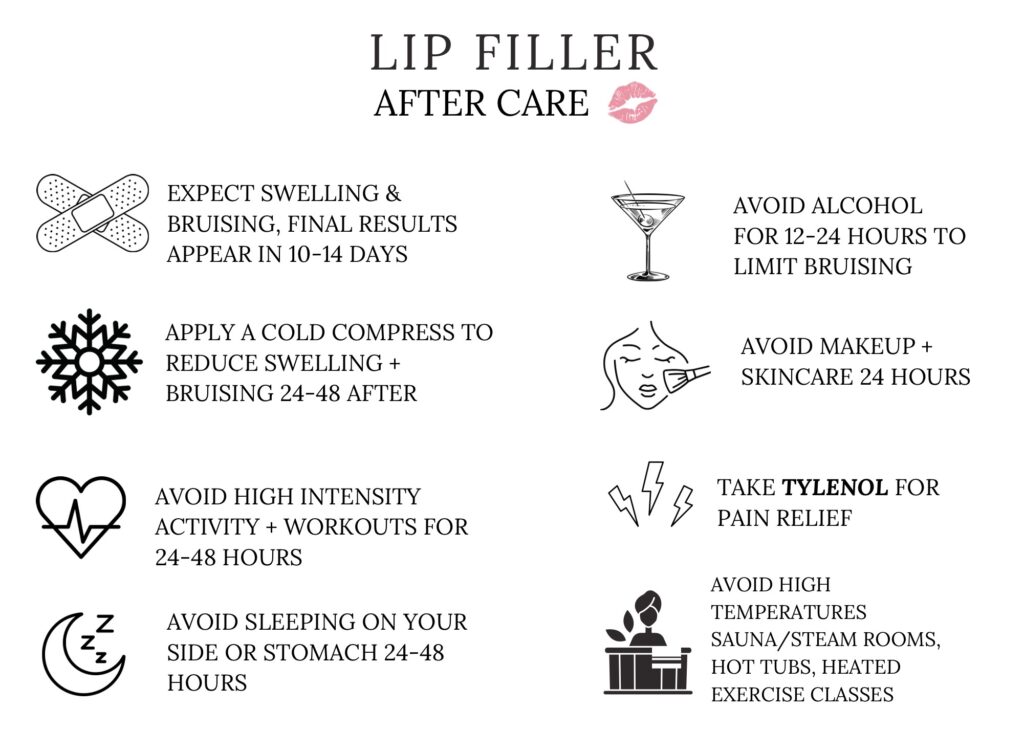 Lip filler after care instructions. Call us for more information.