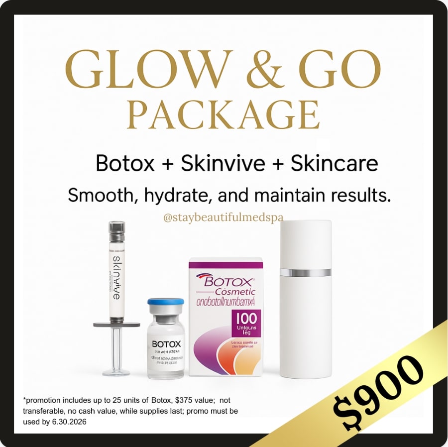 Glow & Go Package for $900. Botox + SkinVive + Skincare.